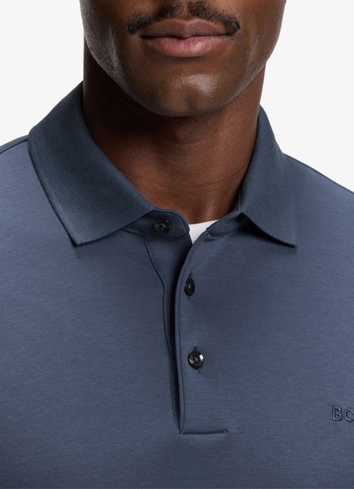 BOSS Pado regular fit polo met logo en stretch  - detail 4 blauwgrijs