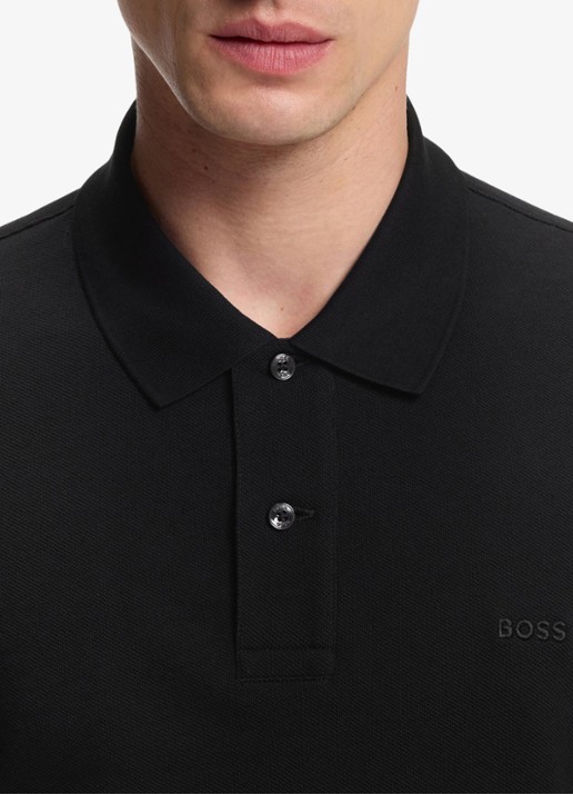 BOSS Pallas-polo van katoenpiqué met logostiksel - detail 3 black-001 / zwart