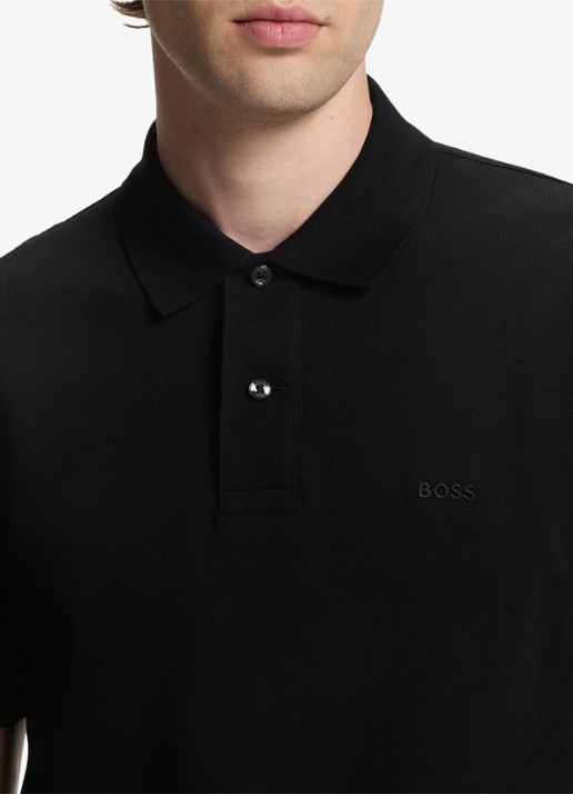 BOSS Pallas-polo van katoenpiqué met logostiksel - detail 4 black-001 / zwart
