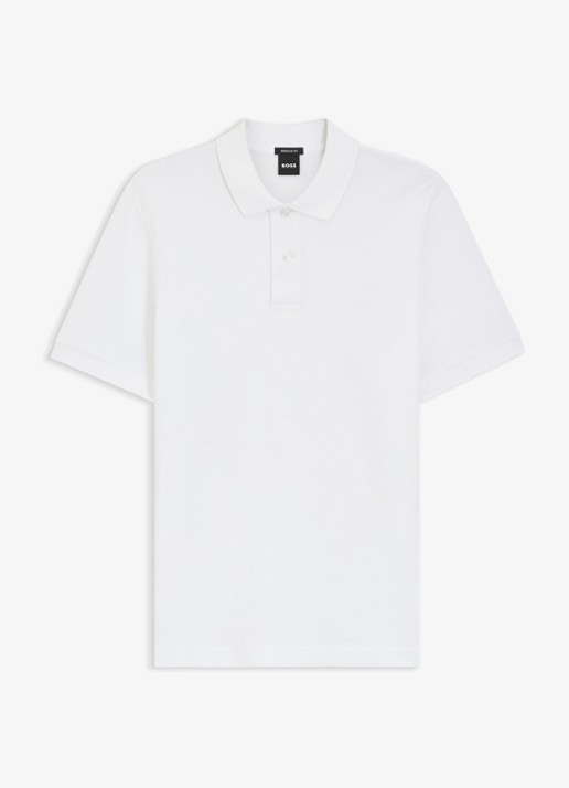 BOSS Pallas-polo van katoenpiqué met logostiksel - voorkant 3 white-100 / wit