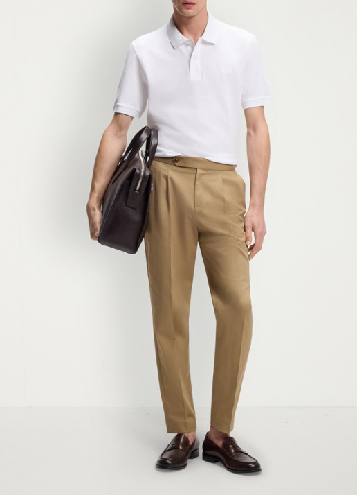 BOSS Pallas-polo van katoenpiqué met logostiksel - voorkant 4 white-100 / wit