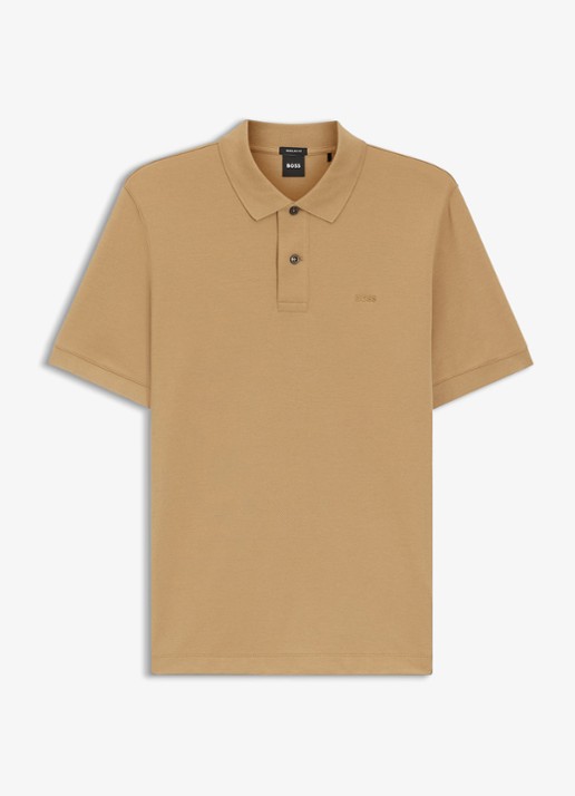 BOSS Pallas-polo van katoenpiqué met logostiksel - voorkant 2 medium beige-260 / beige