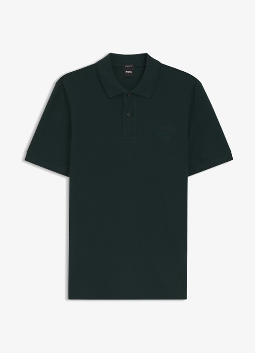 BOSS Pallas-polo van katoenpiqué met logostiksel - voorkant 2 open green-349 / groen