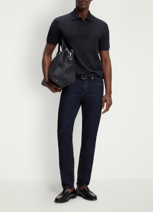 BOSS Pallas-polo van katoenpiqué met logostiksel - voorkant 3 dark blue-404 / blauw