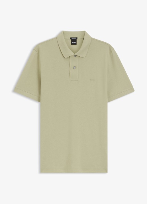 BOSS Pallas-polo van katoenpiqué met logostiksel - voorkant dark beige-254 / beige
