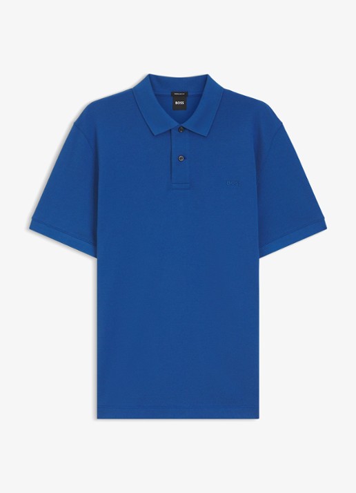 BOSS Pallas-polo van katoenpiqué met logostiksel - voorkant 4 medium blue-429 / blauw