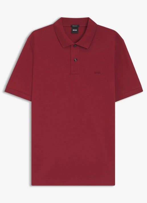 BOSS Pallas-polo van katoenpiqué met logostiksel - voorkant 2 medium red-611 / rood