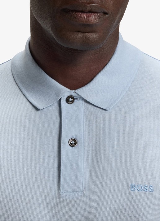 BOSS Pallas regular fit polo van piqué katoen - detail 3 lichtblauw