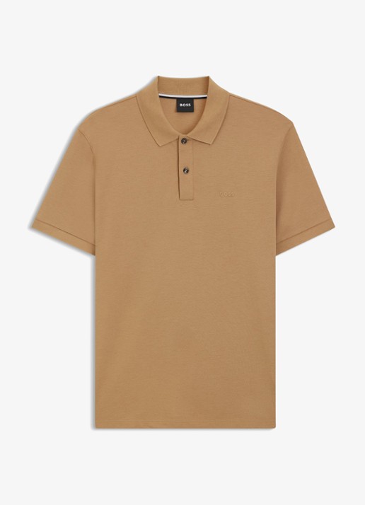 BOSS Pallas regular fit polo van piqué katoen - voorkant 3 creme