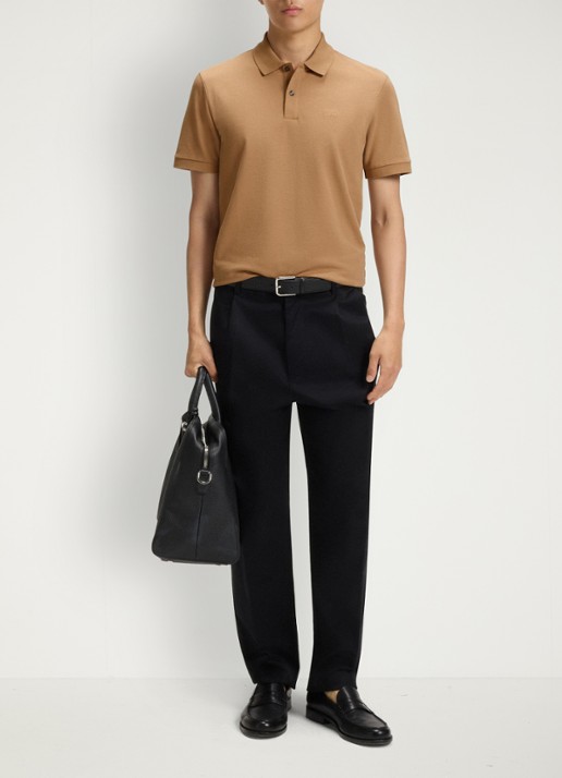BOSS Pallas regular fit polo van piqué katoen - voorkant 4 creme