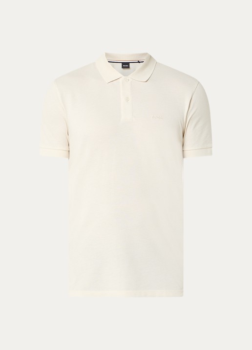 BOSS Pallas regular fit polo van piqué katoen - voorkant 3 gebroken wit