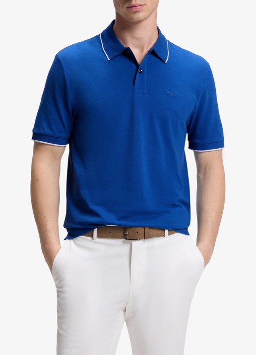 BOSS Parlay regular fit polo met logo - detail medium blue-429 / blauw