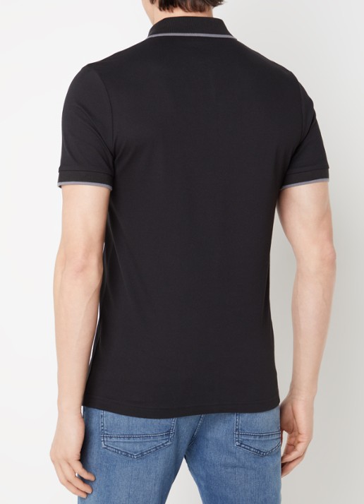BOSS Passertip slim fit polo van piqué katoen met logo - achterkant zwart