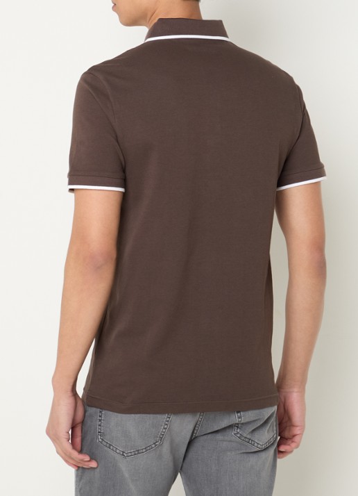 BOSS Passertip slim fit polo van piqué katoen met logo - achterkant bruin