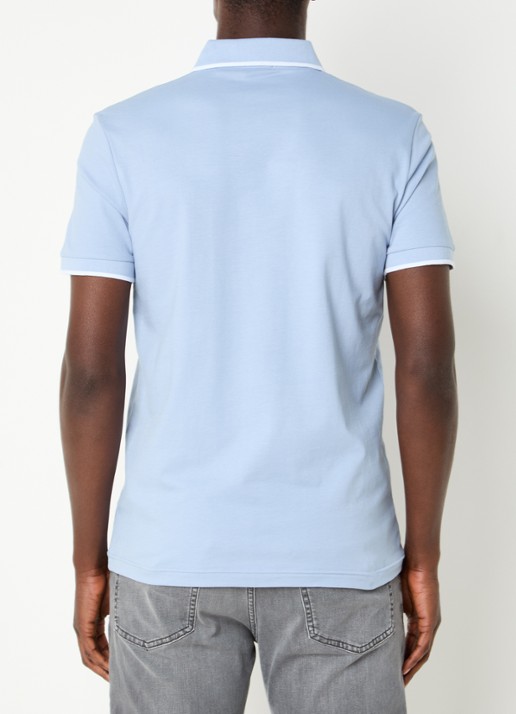 BOSS Passertip slim fit polo van piqué katoen met logo - achterkant lichtblauw