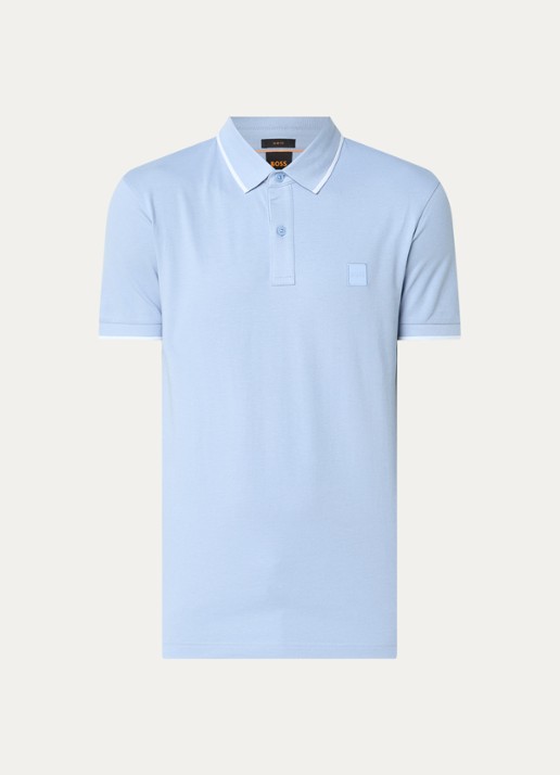 BOSS Passertip slim fit polo van piqué katoen met logo - voorkant 3 lichtblauw