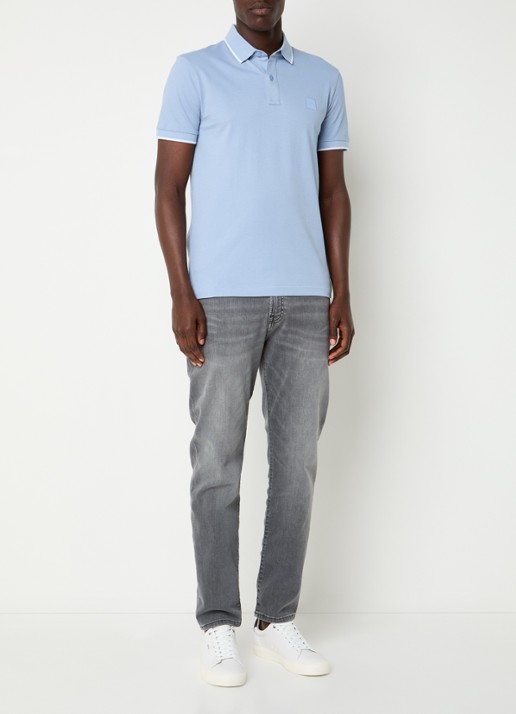 BOSS Passertip slim fit polo van piqué katoen met logo - voorkant 4 lichtblauw