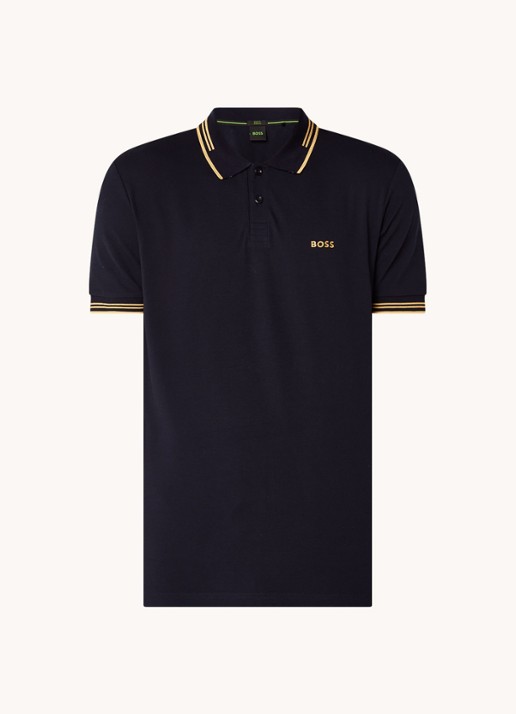 BOSS Paul slim fit polo van piqué katoen met logo - voorkant 2 donkerblauw