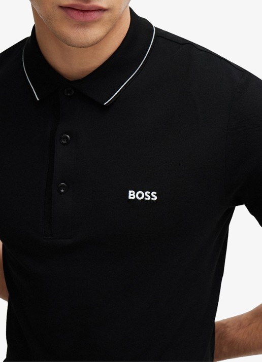 BOSS Paule slim fit polo met logoborduring - detail 5 zwart