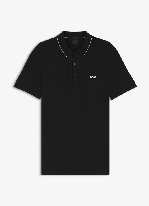 BOSS Paule slim fit polo met logoborduring - voorkant 2 zwart