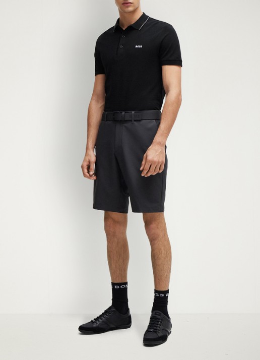 BOSS Paule slim fit polo met logoborduring - voorkant 3 zwart