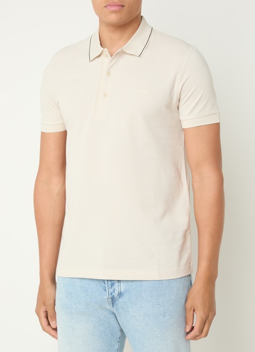 BOSS Paule slim fit polo met logoborduring - detail 4 creme