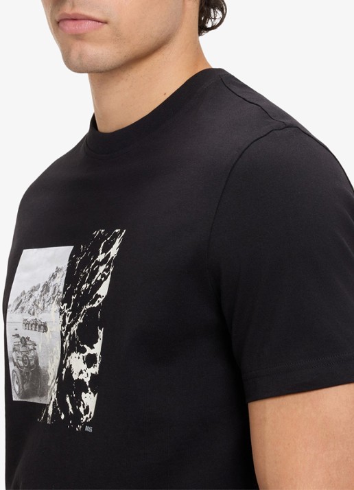 BOSS Pet van katoenen twill met logopatch - detail 3 zwart