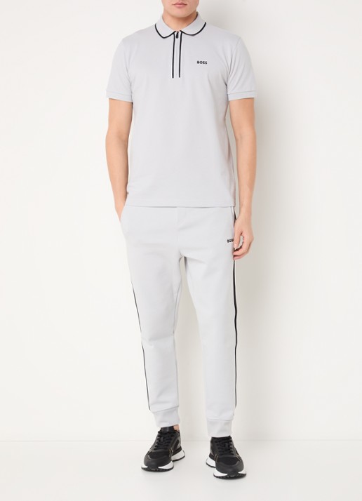 BOSS Phillix Tape regular fit polo van piqué katoen met logo - voorkant 4 lichtgrijs