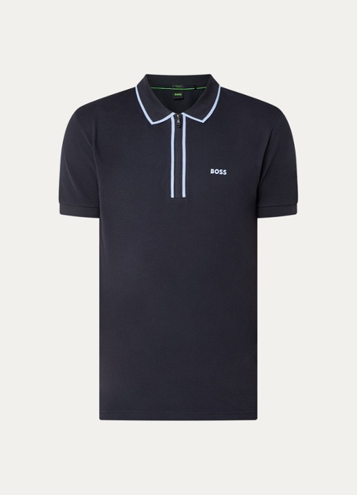 BOSS Phillix Tape regular fit polo van piqué katoen met logo - voorkant 3 donkerblauw