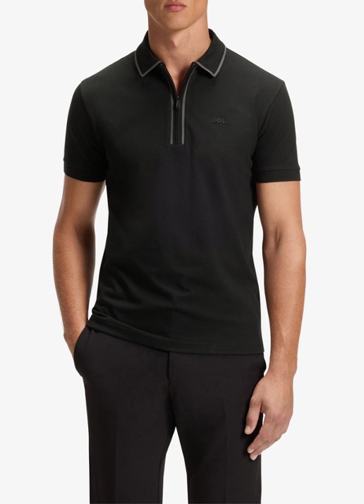 BOSS Phillix Tape regular fit polo van piqué katoen met logo - detail 4 zwart