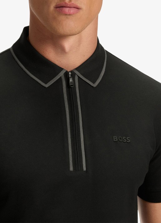 BOSS Phillix Tape regular fit polo van piqué katoen met logo - detail 5 zwart
