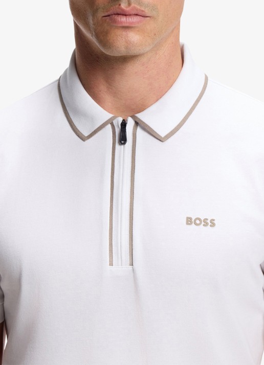 BOSS Phillix Tape regular fit polo van piqué katoen met logo - detail 2 wit