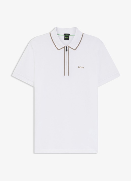 BOSS Phillix Tape regular fit polo van piqué katoen met logo - voorkant 3 wit