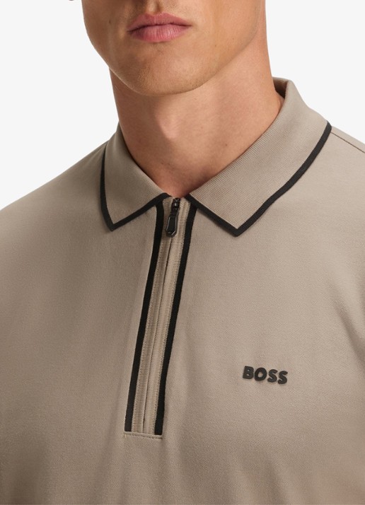 BOSS Phillix Tape regular fit polo van piqué katoen met logo - detail 4 lindegroen