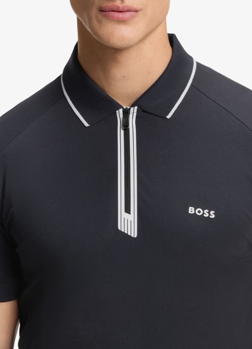 BOSS Polo met halve rits - detail 5 donkerblauw