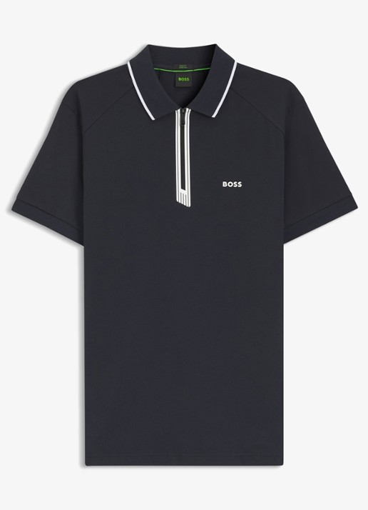 BOSS Polo met halve rits - voorkant 2 donkerblauw
