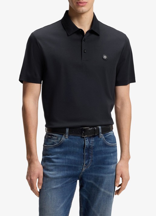 BOSS Polo met logo - detail 3 donkerblauw