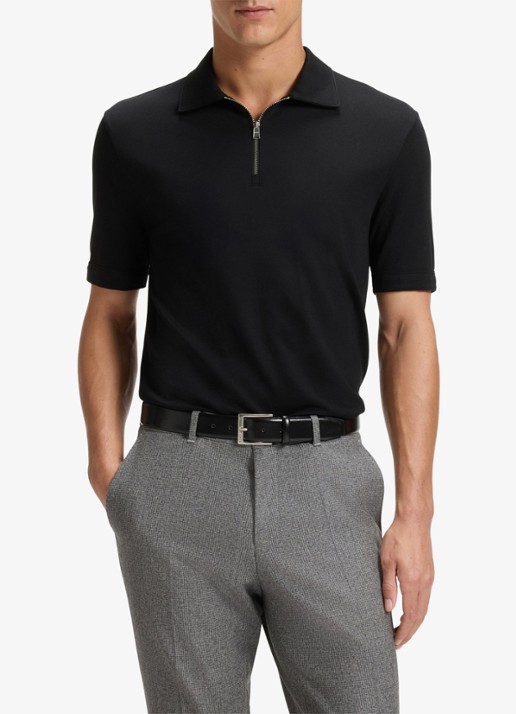 BOSS Polo met piquéstructuur en kraag met rits - detail 2 zwart