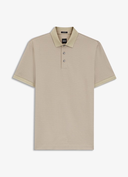 BOSS Polo met streepprint - voorkant 3 beige
