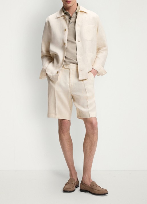 BOSS Polo met streepprint - voorkant 4 beige