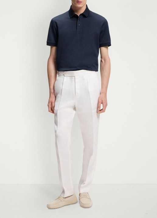 BOSS Polo met streepprint - voorkant 3 donkerblauw