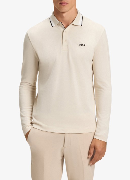 BOSS Polo van katoenpiqué met contrastlogo