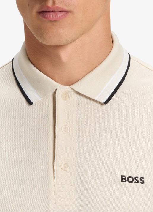 BOSS Polo van katoenpiqué met contrastlogo - detail 2 gebroken wit