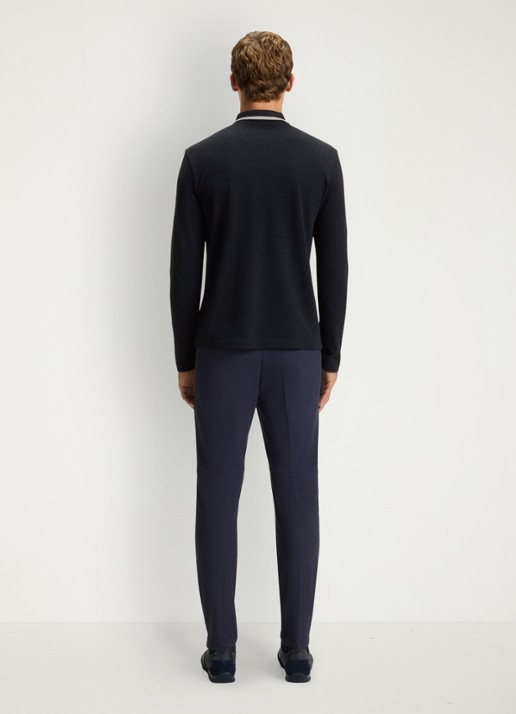 BOSS Polo van katoenpiqué met contrastlogo - achterkant 5 donkerblauw