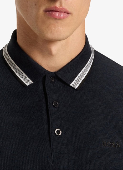BOSS Polo van katoenpiqué met contrastlogo - detail 2 donkerblauw