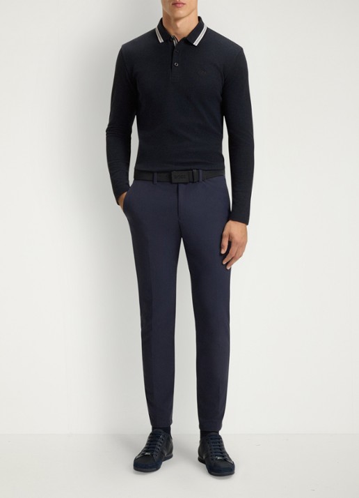BOSS Polo van katoenpiqué met contrastlogo - voorkant 4 donkerblauw
