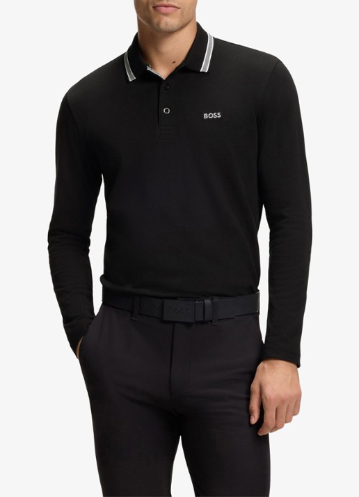 BOSS Polo van katoenpiqué met contrastlogo