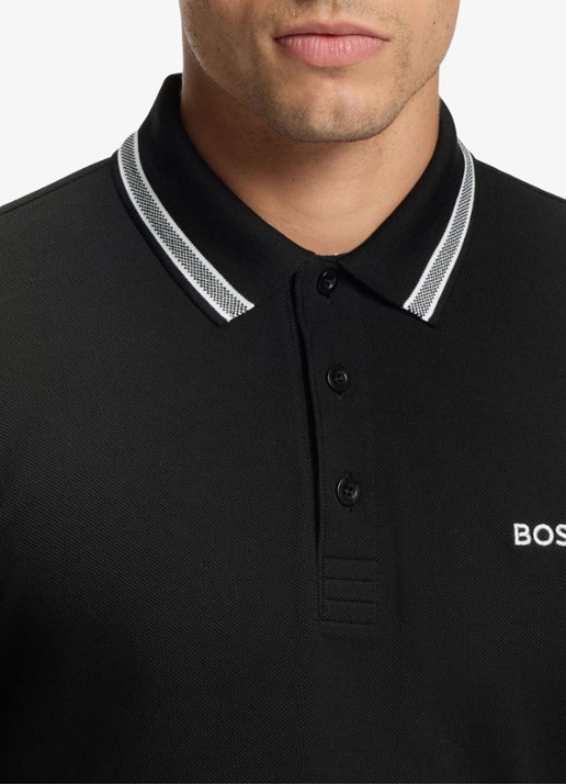BOSS Polo van katoenpiqué met contrastlogo - detail 2 zwart
