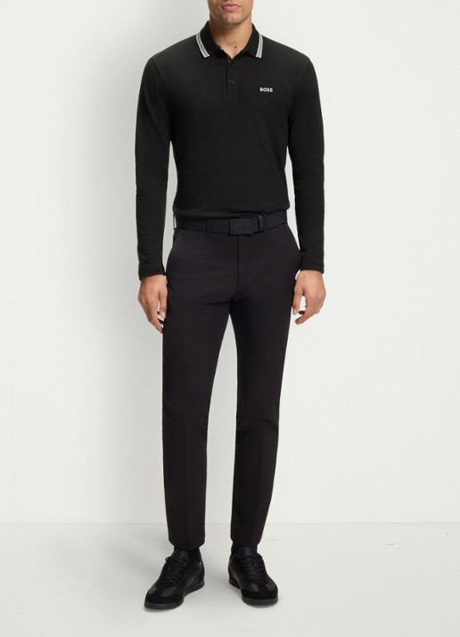 BOSS Polo van katoenpiqué met contrastlogo - voorkant 4 zwart