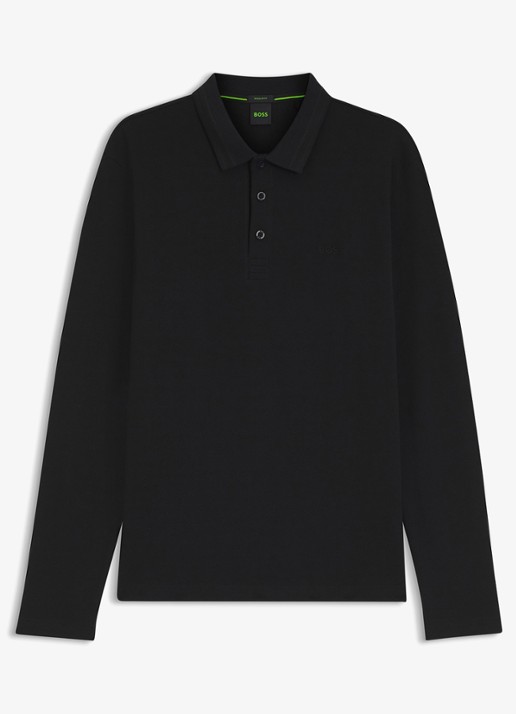 BOSS Polo van katoenpiqué met contrastlogo - voorkant zwart